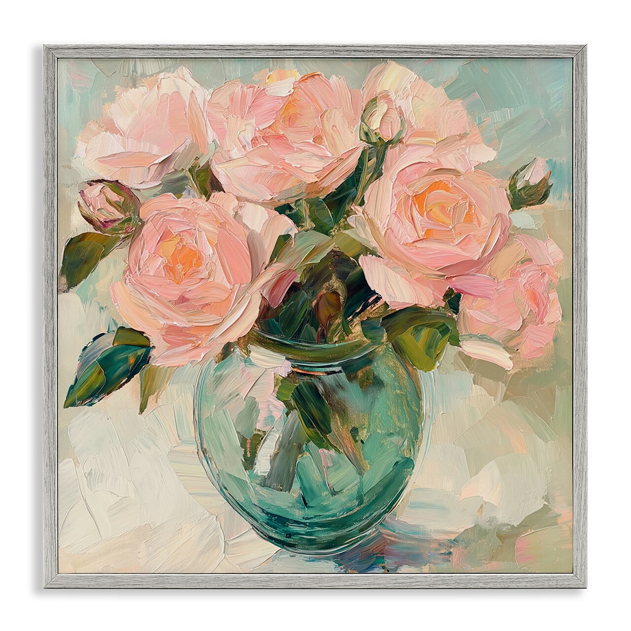 Stupell Industries Pink Roses in Green Vase Framed Giclee, design by Gina Kelly